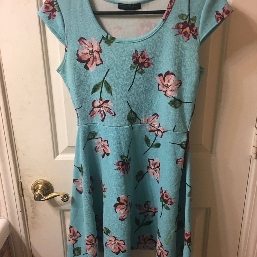 blue floral skater girl dress